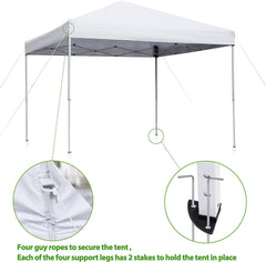 HomGarden Pop Up Canopy Tent, One-Button Push Setup, Portable Gazebo Shelter for Patio Deck Garden and Beach Adjustable Height Instant Portable Shelter 4 Weight Bags White