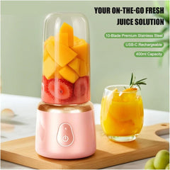 Portable Fruit Juicer Blender - 1 Cup Multifunctional USB Rechargeable Fit For Ice Mixer with 6 Blades(H)