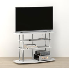 Handa TV Stand, Entertainment Center with 4-Tier Shelves, for TV up to 46 inch, Easy Assembly, for Living Room, Cream Oak