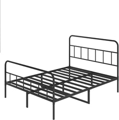 Classic Metal Queen Bed Frame with Wrought Iron Headboard, Sturdy Metal Slatted Bed Frame, Under Bed Storage, No Box Spring Required, No Noise, Easy to Assemble (Black)