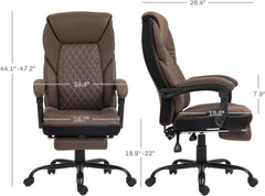 Executive Office Chair with Footrest, Large and Tall Ergonomic Chair, Height-Adjustable Reclining Swivel Office Chair (Black)