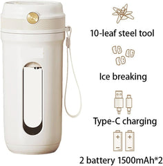 Portable Electric Blender with 4/10 Blades - 350ML USB Rechargeable Smoothie Juicer Cup Fruit Mixing(4 Blades 1500mAh)
