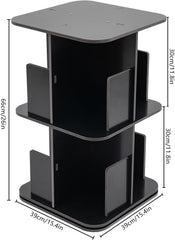 360° Rotating Bookshelf, Small Corner Bookshelf for Small Space, 2 Tier Standing Bookcase Storage Rack, Wooden Narrow Bookcase Organizer with Square Base for Bedroom, Living Room (White)