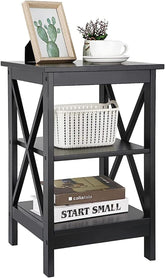 SUPER DEAL 3 Tier Side Table Industrial Retro End Table Nightstand Bedside Table with Solid Metal Frame for Bedroom Living Room Apartment Small Spaces, X-Design More Stable, Rustic Brown