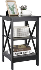 SUPER DEAL 3 Tier Side Table Industrial Retro End Table Nightstand Bedside Table with Solid Metal Frame for Bedroom Living Room Apartment Small Spaces, X-Design More Stable, Rustic Brown