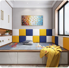 Wall Mounted Cushioned Headboard King Size Bed, 3D Detachable Soundproof Wall Panel, Reusable and Detachable Cushioned Headboard Leather Bed,D,11.8x11.8in/5 Pcs