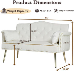 Modern Velvet Loveseat Sofa with Storage Bag, Small Love Seat Couches with Gold Metal Legs, Office Couch for Small Spaces, Comfy Bedroom Sofa Couch for Living Room, Waiting Room (Pink)
