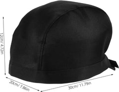 Black Canvas Chef Hat with Adjustable Ribbon Durable Catering Skull Cap Turban for Men and Women Cooking Headwear for Chefs Bakers and Culinary Schools