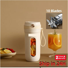Portable Electric Blender with 4/10 Blades - 350ML USB Rechargeable Smoothie Juicer Cup Fruit Mixing(4 Blades 1500mAh)