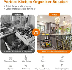 3-Storey Home bar Trolley on Wheels, Wine cart, Beverage cart, Rolling Beverage cart with Wine Rack and Glass Rack, Kitchen, Living Room, Dining Room Service cart, Black