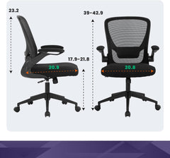 Office Chair Computer Chair Ergonomic Desk Chair Modern Rolling Executive Mesh Chair with Lumbar Support and Adjustable Mid Back Flip-up Armrests(Black)