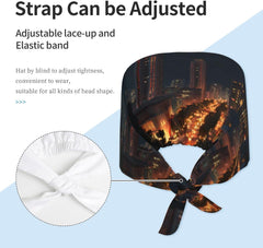 Cleaning Working Cap Night View of The City Printed Chef Hat for Women & Men, Adjustable, Breathable Black