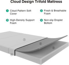 Novilla Foldable Mattress, Full Size Comfort Foam Trifold Mattress with Cloud Design Cover, 4 Inch Folding Mattress for Back Pain Relief, Suitable for Camping, RV Travel