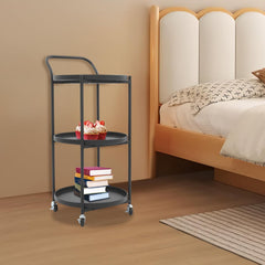 3-Tier Rolling Bar Cart, 18x16x30.7in Round Serving Trolley with Wheels, Elegant Round Side Coffee Table, 20lbs Each Tier Load Capacity, Removable Trays, Protective Edges (White)