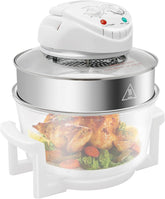 3.17 Gal Glass Air Fryer, Compact Air Fryer 1200w High Power Built in Turbine Device Insulation Base Bracket Can Cook for 2-6 People at Once(White+transparent)