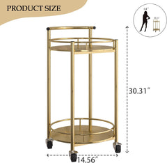 Bar Cart Gold Rolling Cart for Home,2 Tiers Bar Serving Cart Round Wine Cart with Handle, Metal Wine Rack and Casters, Serving Bar Trolley for Home Kitchen,Living Room,Christmas,New Year
