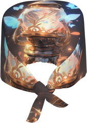 Cleaning Working Cap Dreamy Butterfly Oil lamp Printed Chef Hat for Women & Men, Adjustable, Breathable Black