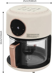 1200W Electric Airy Fryer 4.2L Glass Air Fryer 360° Viewable Airy Fryer White