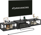 Floating TV Stand with Power Outlet, Wall-Mounted Entertainment Center with Storage, Floating Metal Frame Media Console Shelf for Under TV Storage, for Living Room, Bedroom, White TVBW101E01