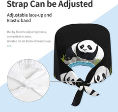 Cleaning Working Cap Refreshing Panda Printed Chef Hat for Women & Men, Adjustable, Breathable Black