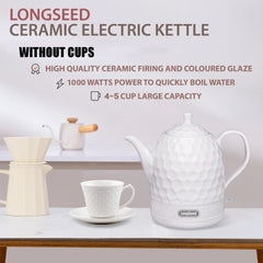 Ceramic Electric Kettle 1 Quarts, 1000W Hot Water Boiler, Automatic Shut-off, BPA-Free, Teapot Rapid Boil For Coffee & Tea, Boil-Dry Protection, White Gooseneck