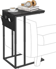 Livofloral C Shaped End Table for Couch, Small Side Table for Sofa With Storage Bag, TV Tray for Living Room, Bedside Table for Bedroom, Snack End Table, Brown