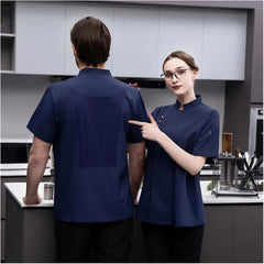 Breathable Chef Jacket Hotel Costume Short Sleeve Men Women Restaurant Kitchen Cook Clothes Waiter Uniform Chef Shirt