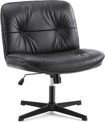 Criss Cross Legged Chair, Armless Office Desk Wide Seat No Wheels, Swivel Height Adjustable Comfy Computer Task Seating Modern Home Room,Khaki