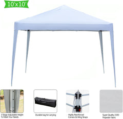 10' x 10' White Waterproof Outdoor Party Canopy Folding Tent, Gazebo SunWall for Backyard BBQ Picnics, Patio Garden, Camping
