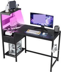 Computer Desk with Power Outlet & Storage Shelves, Study Writing Table with USB Ports Charging Station, Desk Workstation for Home Office, Black