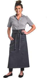 Mercer Culinary Metro Edge Renegade Bib Server Apron, Black Denim with Brown Leather Straps