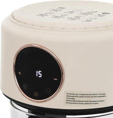 3.81Qt Airy Fryer 1200W Glass Cylinder Air Fryer Adjustable Temp 176℉-392℉, 60 Min Timer 360°Viewable Glass Basket, Digital Display, Nonstick for Family/Outdoor Use (white)