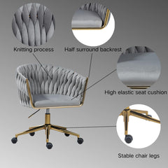 Velvet Office Chair with 360°Swivel, Modern Vanity Chairs with Height Adjustable for Men, Women, Home Office, Study Room, Vanity Room and High Desk, Grey