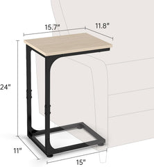 C Shaped Side Tables, Set of 2, Small End C Table, for Living Room, Sofa, Bedside, Couch, TV Tray, Eating, Laptop Walnut