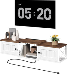 Farmhouse Floating TV Stand with Power Outlet, Wall Mounted Entertainment Center with Doors, Media Console Cabinet with Storage, for Living Room, Bedroom, White and Walnut TVBZ401E01