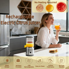 Electric Citrus Juicer, High-Yield Portable Squeezer for Oranges Lemons Limes, Hands-Free One-Touch Operation, USB Rechargeable & Easy Clean, Mini Juicer Machine for Kitchen, Travel, Gifts