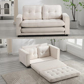 Modern Full Size Pull Out Couch Bed, 3-in-1 Convertible Sleeper Sofa Bed with 2 Side Pockets, Loveseat Couch Bed, Velvet Futon 3 Fold Extended Daybed, Floor Bed for Living Room (Beige)