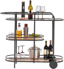 Sauder Coral Cape Bar Cart Metal/Glass, Black Finish