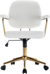 Teddy Velvet Makeup Office Desk Chair Bling Desk,Cute Vanity Chair with Side Arms and Wheels 360°,Bling Desk Nail Desk for Women,Adjustable Height, (White)