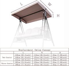Swing Seat Canopy,Waterproof Canopy Garden Chair Tent Porch Top Cover Roofe, 2/3-Seater for Hammock-Khaki(Size:Three-Seater:192 * 124 * 18cm(75.6 * 48.8 * 7.08inches))