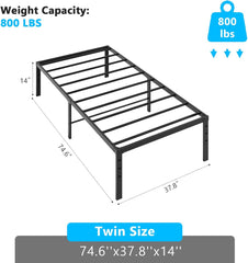 Bonnlo King Size Bed Frame 14 Inch Platform Bed Metal Mattress Foundation,Heavy Duty Steel Slat Support,No Box Spring Needed,Black