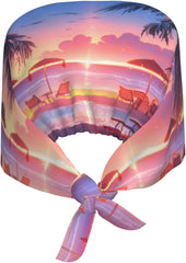 Cleaning Working Cap Beach at Sunset Printed Chef Hat for Women & Men, Adjustable, Breathable Black