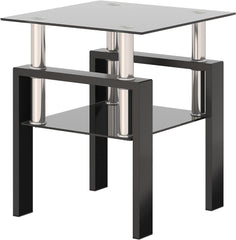 1 Piece Modern Square Black Tempered Glass Coffee Table, Chic and Durable end Table or Coffee Table with Metal Legs, Sturdy Structure, Suitable for Living Room Decoration