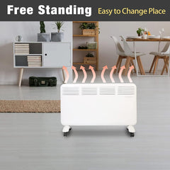 Electric Space Heater for Indoor Use, 1000W Freestanding Convection Panel Heater with Adjustable Thermostat, Portable Wall Heater for Bedroom, Bathroom, Energy Efficient, LED Digital Display