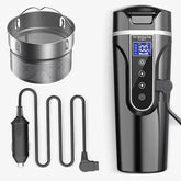 PROPFE 450ml Portable Car Heating Cup 12V Electric Heat Water Cup LCD Display Temperature Kettle Coffee Tea Milk Stainless Steel,White