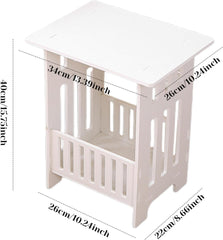 Slim Bedside Table with Storage Shelf 10x9x16 Inch Small White Table with Legs Bedroom Side for Living Room Bedroom Bathroom Balcony Decorations