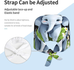 Cleaning Working Cap Baby Elephant in Spring Printed Chef Hat for Women & Men, Adjustable, Breathable Black