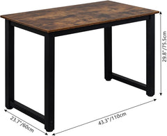Retro Wooden Computer Desk 43.3" Lightweight Study Table, 15mm Thick Desktop & 50mm Tube Frame for Home Office/Dormitory/Small Spaces