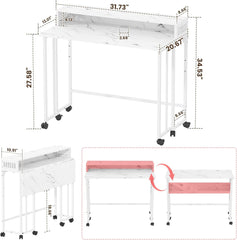 Gezen Folding Desk With Storage Shelf, Small Rolling With Wheels, Mobile Couch Sofa Side Table Bed for Home Office Small Space, Dark Grey, 39.4"