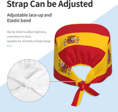 Cleaning Working Cap Spanish Flag Printed Chef Hat for Women & Men, Adjustable, Breathable Black